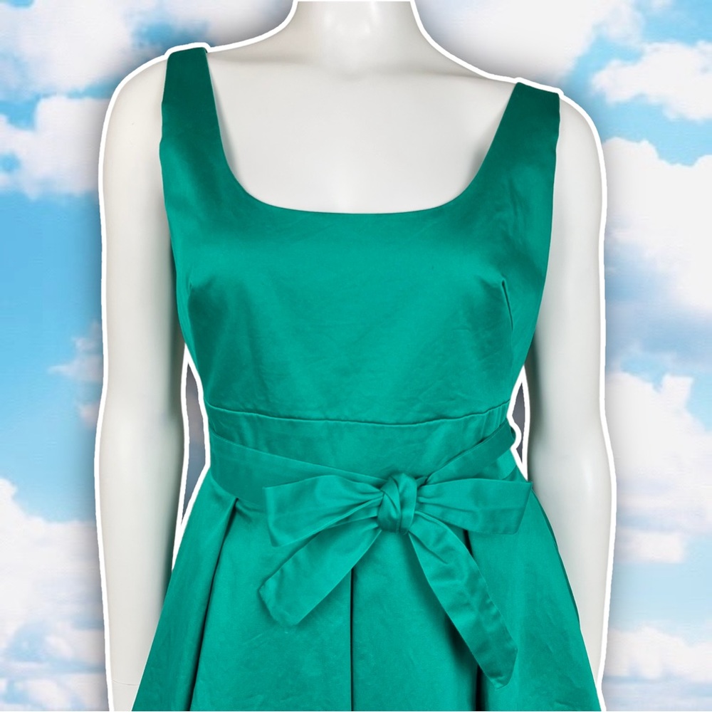 CALVIN KLEIN Square Neckline Sleeveless Belted Pleated Dress Christmas 50s Retro - Picture 3 of 12